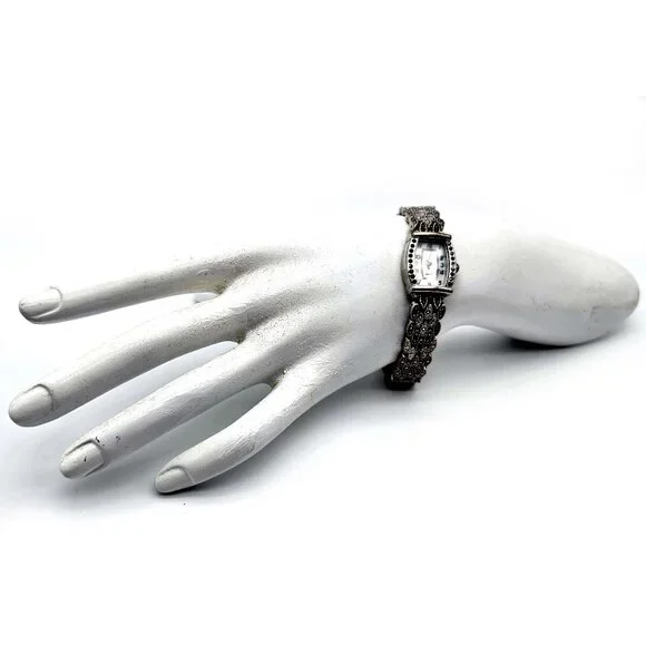 Vintage M.Z. Berger WS01 Women’s Quartz Watch Silver Marcasite Look Bracelet - Picture 6 of 10